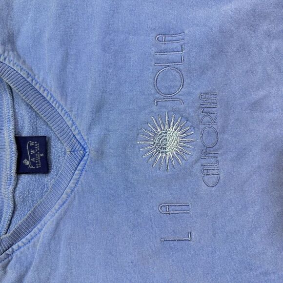 Vintage Paws Cropped 90s California Blue Pastel Sweatshirt Pullover S - Picture 2 of 7
